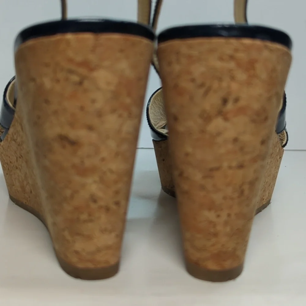 L.K. Bennett Adelia swingback cork wedge platform shoes women size 9.5 EU 40